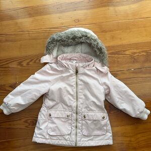 Pink Hooded Jacket with Faux Fur Trim